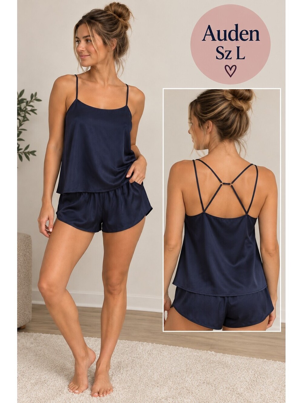 Auden | L | Navy Satin Cami Pajama Set
